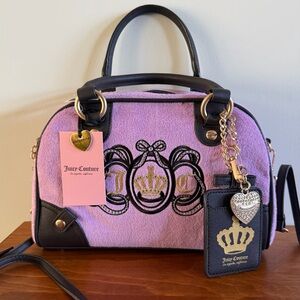 NWT Juicy Couture Juicy Lovers Club Bowler Bag in Violet Tulle and Black